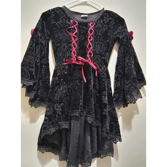 Spirit Halloween Gothic Devil Costume Velvet Dress Wings Headband Child Small - Picture 2 of 14